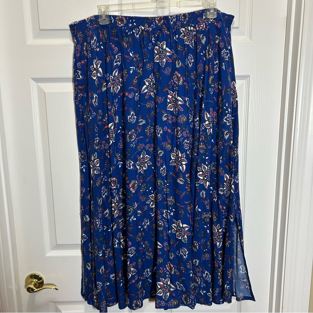 Woman Within Blue Patterned Full A-line Maxi Skirt